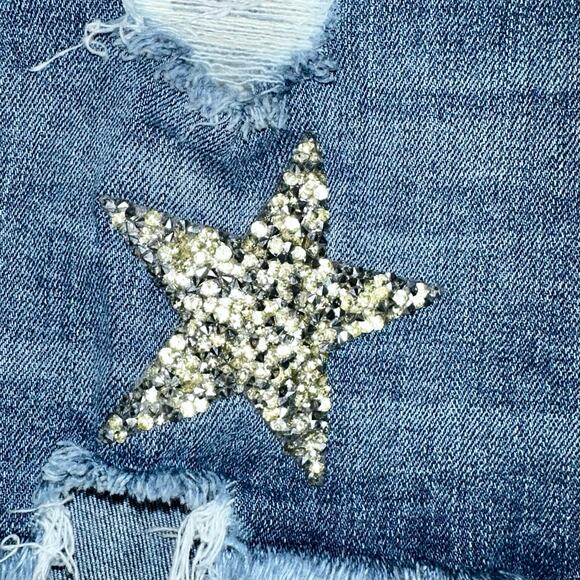 Express Shortie Extreme High Rise Embellished Star Denim Cutoff Shorts Size 8 - Picture 5 of 12